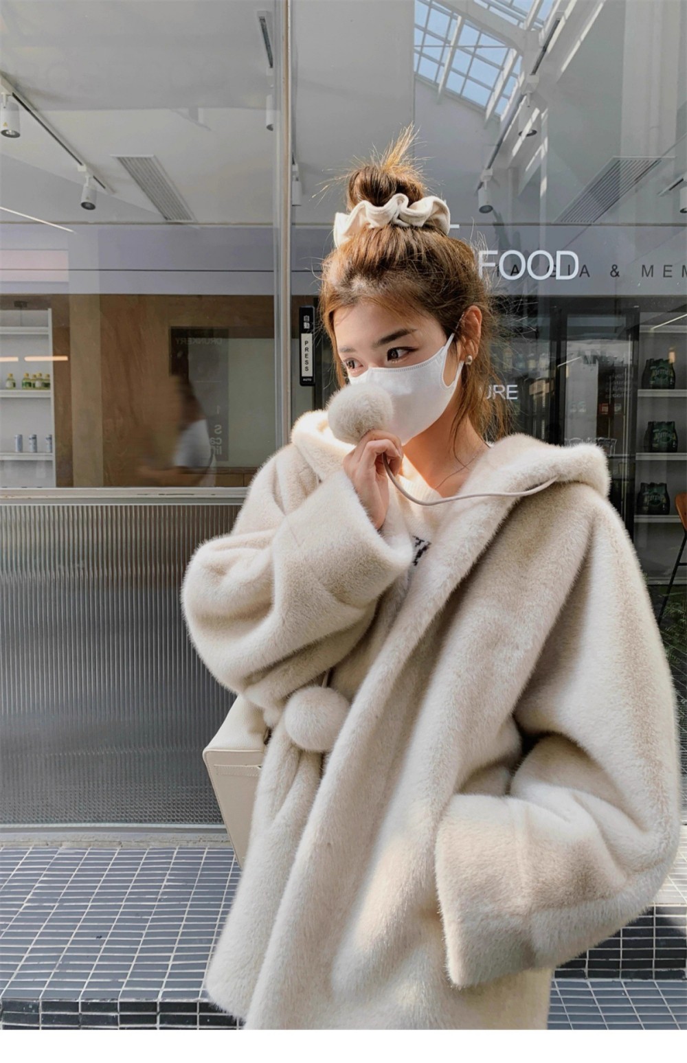 Women Winter Mink Fur Coat With Hood Long Thick Fur Coat